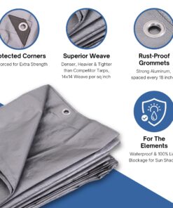 Kotap 10 x 16 Ft. Heavy-Duty Protection/Coverage Tarp, Superior Weave for Greater Longevity, 10-mil Multi-Use, Waterproof, TRS-1016, Silver (1-Pack) Heavy Duty Protection, 10-mil Size: 10' X 16' 11 81GMKnoZDL 1