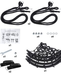 SUPER DEAL 40'' Spider Web Tree Swing Round Net Swing Platform Rope Swing Set for Kids Adult, 71" Detachable Nylon Rope with Swivel for Outdoor Backyard, Max 660 Lbs Extra Safe Steel Frame, Black 40 inch 28 81GOjKOFdJL