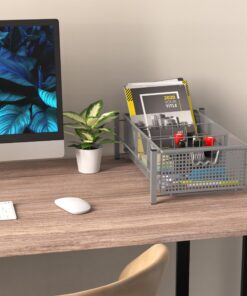 DecoBros Mesh Cabinet Basket Organizer with Split Card, Silver (Medium - 9.4 x 15.3 x 5) Medium - 9.4 x 15.3 x 5 25 81GPK8EJn4L