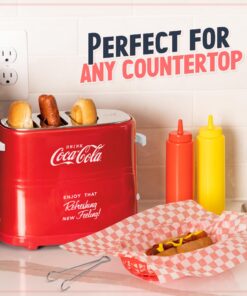 Nostalgia Coca-Cola 2 Slot Bun Mini Tongs, Hot Dog Toaster Works with Chicken, Turkey, Veggie Links, Sausages and Brats, Retro Red Hot Dog Toaster Coke 16 81GQJ2uKlUL