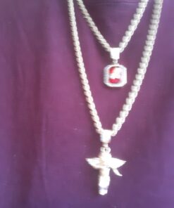 Jewel Town Mens Gold Angel & P Ruby Bundle Set Cz Pendant Hip Hop 24" & 30" Rope Chain D463 31 81GR41CH7AL 1