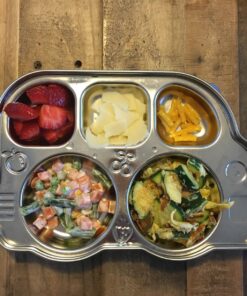 Innobaby Stainless Bus Plate with Airtight Sectional Lid, The Original, Leak-Resistant Divided Platter, Mom Invented Fun Shape Plate Din Din Smart for Babies, Toddlers and Kids, BPA Free Plate, Blue 33 81GWY9D1M6L