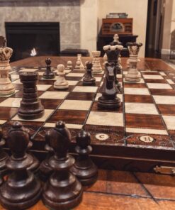 Wegiel Handmade European Ambassador Chess Set - Wooden 21 Inch Beech & Birch Board with Felt Base - Carved Hornbeam & Sycamore Wood Chess Pieces Ambassador - Brown 103 81Gbb 4iKNL