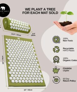 BED OF NAILS The Original Premium Acupressure Mat & Pillow Set, 10,962 Acupuncture Pressure Points for Back Pain Relief, Increased Energy, Relaxation, FSA/HSA Eligible, Drawstring Bag, Green 17 81GcnRwIc7L