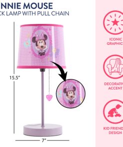 Idea Nuova Disney Minnie Mouse Stick Table Kids Lamp With Pull Chain, Themed Printed Decorative Shade, Pink Minnie Bow-Tique 22 81GeSEhYKpL