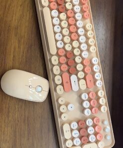 SADES V2020 Keyboard and Mouse Combo, Colorful Wireless Keyboard with Round Keycaps,2.4GHz Dropout-Free Connection,Long Battery Life,Cute Wireless Mouse for PC/Laptop/Computer (MilkTea Color) MilkTea color 40 81GevBsbmL