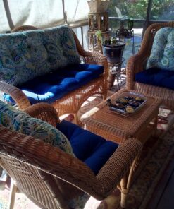 Pillow Perfect Fresco Solid Indoor/Outdoor Wicker Patio Sofa/Swing Cushion Tufted, Weather and Fade Resistant, 19" x 44", Blue 19" x 44" 23 81GgPmBKyL