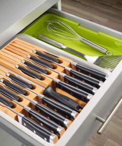 Utoplike In-Drawer Bamboo knife block, Drawer Knife Set Storage, Knife Organizer and Holder with Slots for 16 Knives and 1 Sharpening Steel (Not Included)-Kitchen Drawer, Counter Top 26 81GhvmmFpbL
