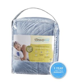 Beautyrest Reversible Microlight to Sherpa Electric Blanket, Auto Shut Off, Virtually Zero EMF, Multi Heat Setting, UL Certified, Machine Washable, Blue Oversized Throw (60 inx70 in) 60x70" 13 81GjKMBGX9L