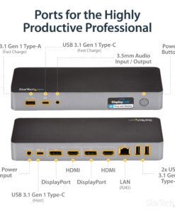 StarTech.com USB-C & USB-A Dock - Hybrid Universal Laptop Docking Station with Dual Monitor 4K60Hz HDMI & DisplayPort - USB 3.1 Gen 1 Hub, GbE - 60W Power Delivery - Windows, Mac & Chrome (DK30C2DPPD) 16 81Gpu4KGQJL