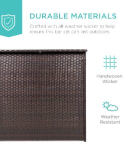 Alternative view of Best Choice Products 3-Piece All-Weather Wicker Bar Table Set for Indoor Outdoor, Kitchen, Patio, Backyard w/ 2 Stools, Glass Tabletop, Storage Shelves - Brown