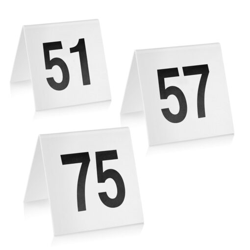 New Star Foodservice 27570 Double Side Plastic Table Numbers, 51-75, 3" x 3" Inch, White