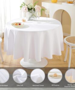 Alternative view of Craft And Party Round Tablecloth, 120 Inch White Tablecloth, Polyester Fabric Washable Table Cloth for Home, Party, Wedding or Restaurant Use. 120" Round