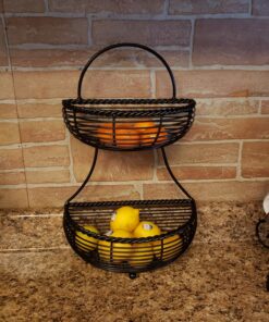 Gourmet Basics by Mikasa Rope 2-Tier Flatback Metal Storage Basket, black 25 81H33WqBrgL