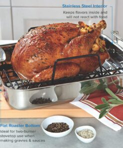 Viking Culinary 3-Ply Stainless Steel Roasting Pan, Includes a Nonstick Rack, Dishwasher, Oven Safe, Works on All Cooktops including Induction 30 81H3b0m5F0L