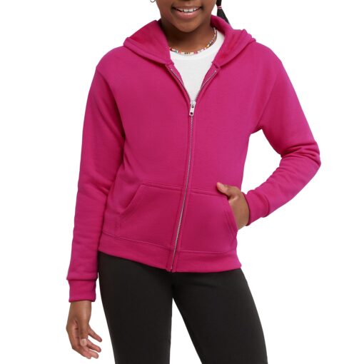 Hanes Girls Hoodie, EcoSmart Girls' Full-Zip Hoodie, Cotton Hoodies for Girls, Fleece Zip Jackets Medium Amaranth