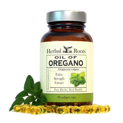 Herbal Roots Oil of Oregano - Made from Mediterranean Oregano Oil - 90 Easy to Swallow Softgel Capsules - Extra Strength 150mg