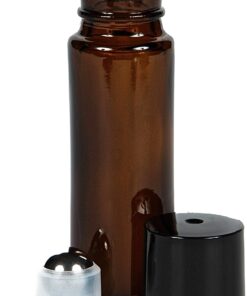 Vivaplex, 24, Amber, 10 ml Glass Roll-on Bottles with Stainless Steel Roller Balls. 3-3 ml Droppers included 21 81HDycwY L