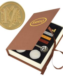 Samyo Wax Seal Stamp Kit Retro Creative Sealing Wax Stamp Maker Gift Box Set Brass Color Head with Vintage Classic Alphabet Initial Letter (M) Letter M