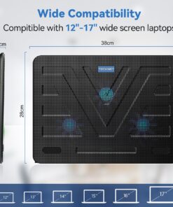 TECKNET Laptop Cooling Pad, Portable Slim Quiet USB Powered Laptop Notebook Cooler Cooling Pad Stand Chill Mat with 3 Blue LED Fans, Fits 12-17 Inches (Black) Black 30 81HInSjGCrL