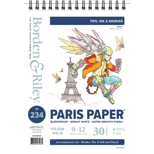 Borden & Riley 9" x 12" #234 Paris Paper for Pens Pad, 108 lb., 30 White Sheets, 1 Pad Each (234S091230)