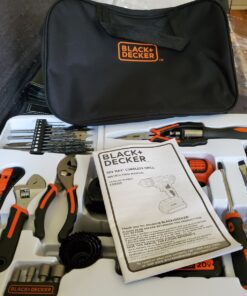 BLACK+DECKER 20V Max Drill & Home Tool Kit, 68 Piece (LDX120PK) 20V Home Tool Kit 68 81HO35MgjL 1
