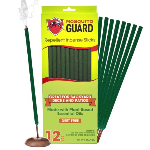 Mosquito Guard 12 Mosquito Repellent Sticks - 2.5 Hrs Protection 1ft, Natural Plant Based Citronella Incense Sticks -Outdoor Patio