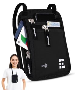 Travel Neck Wallet with RFID Blocking, Travel Neck Pouch Passport Holder for Women and Men Keep Valuables Safe One Size Black 33 81HS8 InaNL