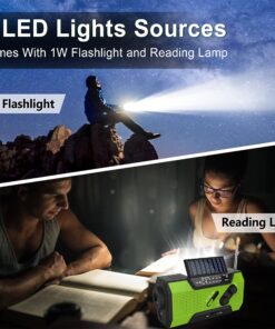 Emergency Crank Weather Radio, AM/FM/NOAA Hand Crank Portable Solar Radio with SOS Alarm, Battery Operated, LED Flashlight & Reading Lamping, 2000mAh Power Bank for Emergency Phone Charge Green 43 81HX53tLpCL