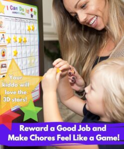 Alternative view of Fun Behavior Reward Chart for Kids – I Can Do It! Chore Chart for Kids with 3D Stars & Tiles – Good-Behavior Chart for Kids at Home or School for Focus, Responsibility, & More by Kenson Kids, 66 Pcs.