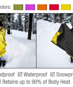 Swiss Safe Emergency Mylar Thermal Blankets + Bonus Gold Foil Space Blanket. Designed for NASA, Outdoors, Survival, First Aid, Double-Sided Black and Gold, 4 Pack Double Color Sides: Matte Black & Gold 11 81HZt0xKbL