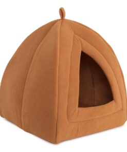 Cat House - Indoor Cat Bed with Removable Foam Cushion - Pet Tent for Kittens, Rabbits, Guinea Pigs, and Other Small Animals by PETMAKER (Brown) Light Brown 27 81HZvfz3ydL
