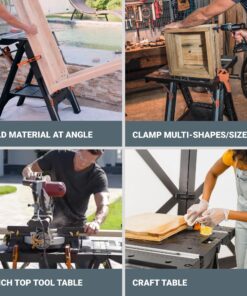 Worx Pegasus 2-in-1 Folding Work Table & Sawhorse, Easy Setup Portable Workbench, 31" W x 25" D x 32" H Lightweight Worktable with Heavy-Duty Load Capacity, WX051 - Includes 2 Clamps & 4 Clamp Dogs Worx Pegasus Work Table 36 81HajUQNAL