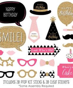 Alternative view of Big Dot of Happiness Chic Happy Birthday - Pink, Black and Gold - Birthday Photo Booth Props Kit - 20 Count
