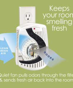 Hamilton Beach TrueAir Plug-Mount Air Freshener Odor Eliminator for Common Household-Tobacco, Pet, Bathroom & Trash, On/Off Fan, with Carbon Filter + Green Meadow Cartridge, White (04530GM) Plug Mount Odor Eliminator/Air Freshener 26 81He5NSeF4L