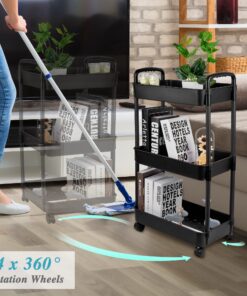 Vtopmart 3 Tier Rolling Cart with Wheels, Detachable Utility Storage Cart with Handle and Lockable Casters, Storage Basket Organizer Shelves, Easy Assemble for Bathroom, Kitchen, Black 22 81Hg8dex06L