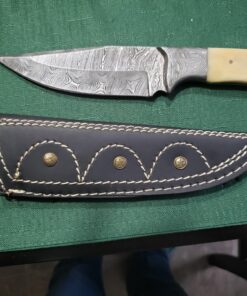 Randy knives RA-9002 Custom Made Damascus Steel Hunting Knife Bone Handle, Damascus Bolster, with Real Leather Sheath. 23 81Hgm7nD0L