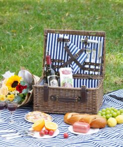 Wicker Picnic Basket for 2 with Waterproof Picnic Blanket, Picnic Set for 2 with Sand-Proof Beach Mat,Willow Hamper Service Gift Set for Camping and Outdoor Party Best Gift 15.4" For 2 33 81HlATXTxEL
