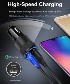 Alternative view of AILKIN 30W PD USB C Car Charger, USB Type C Fast Power Charging Block Dual Port USB A & USBC Plug Cargador Carro Lighter Adapter for iPhone, iPad, Samsung Galaxy, LG, Google Pixel, Moto, USB-C Port Black