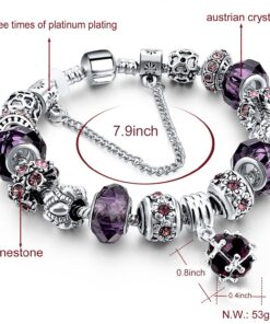 Long Way Blue Beads Carved Bracelet Sliver Plated Snake Chain Charm Strand Bracelet For Women&Men Purple 6 81HnQXOU05L