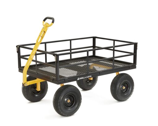 Gorilla Carts GOR1400-COM Steel Utility Cart, Heavy-Duty Convertible 2-in-1 Handle and Removable Sides, 12 cu ft, 1400 lb Capacity, Black