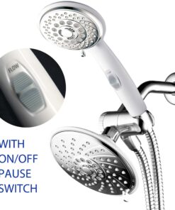 HotelSpa 30-Setting Ultra-Luxury 3 Way Rainfall Shower-Head/Handheld Shower Combo with Patented ON/OFF Pause Switch (Dual White/Chrome Finish) 5 ft Hose Chrome & White 26 81HsIn7 R3L