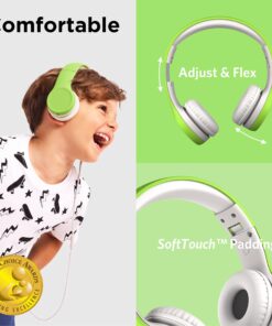 LilGadgets Connect+ Kids Headphones Wired with Microphone, Volume Limiting for Safe Listening, Adjustable Headband, Cushioned Earpads for Comfort, School Headphones for Kids, Green 20 81HsSZIyE L