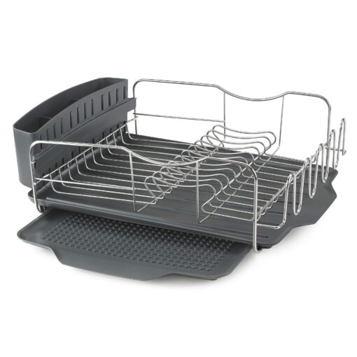 Polder KTH-615 Dish Rack & Tray 4 PC Combo– Advantage System Includes Rack, Drain Tray, Removable Drying Tray & Cutlery Holder – Stainless Steel & Plastic 4-piece