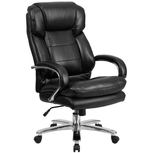 Flash Furniture Big & Tall Office Chair | Black Leather Swivel Executive Desk Chair with Wheels Black Leathersoft