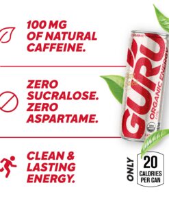 GURU Lite Natural Energy Drink - Low Calorie, Vegan, Organic Energy Drinks - Experience Energy Without the Jitters, Rush or Crash - 24 x 8oz/250ml Cans 8.4 Fl Oz (Pack of 24) 24 81Hvdp9dAL