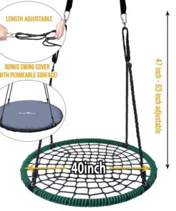 Royal Oak Giant 40 Inches Spider Web Tree Swing, 600 lb Weight Capacity, Durable Steel Frame, Waterproof, Adjustable Ropes, Flag Set and 2 Carabiners, Non-Stop Fun for Kids! Green 14 81HxsK4icbL