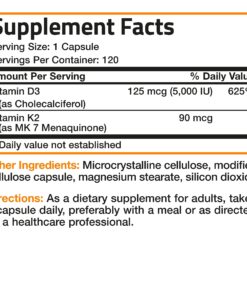 Bronson Vitamin K2 (MK7) with D3 Supplement Non-GMO Formula 5000 IU Vitamin D3 & 90 mcg Vitamin K2 MK-7 Easy to Swallow Vitamin D & K Complex, 120 Capsules 120 Count (Pack of 1) 34 81I1qnTHOuL 2