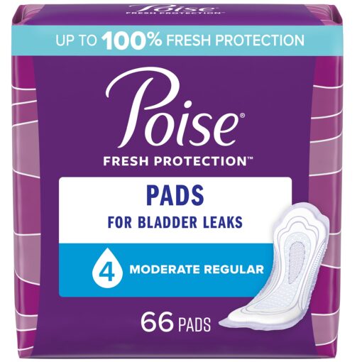 Poise Incontinence Pads & Postpartum Incontinence Pads, 4 Drop Moderate Absorbency, Regular Length, 66 Count, Packaging May Vary