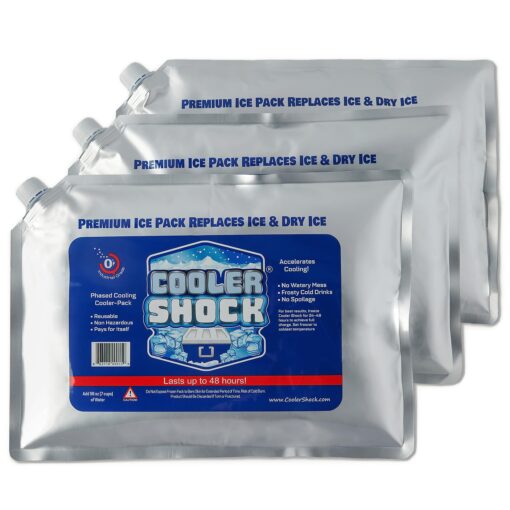 Cooler Shock Reusable Ice Packs for Cooler - Long-Lasting Cold Freezer Packs for Coolers & Lunch Bags - Cooler Ice Packs for Lunch Box, School, Beach, Fishing, Camping Gear Cooler Size 3-Pack